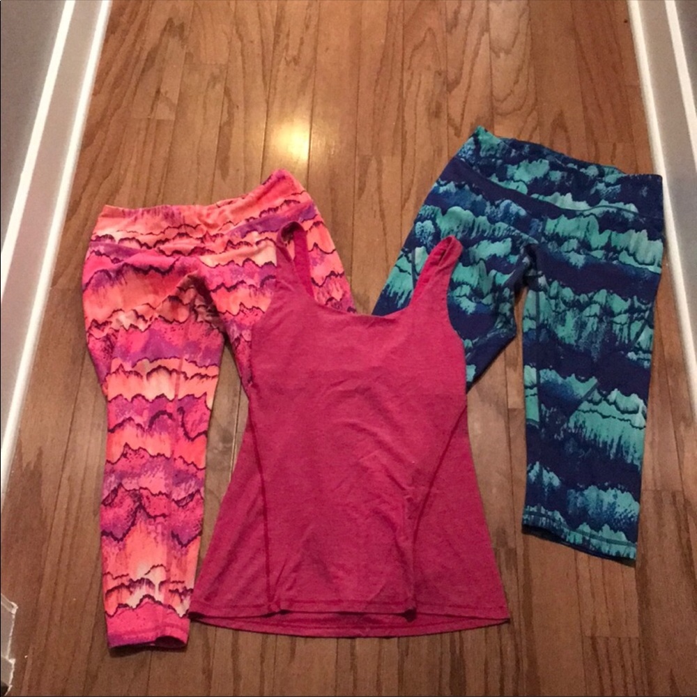 Lululemon size 6 tank and 2 small Zella capris